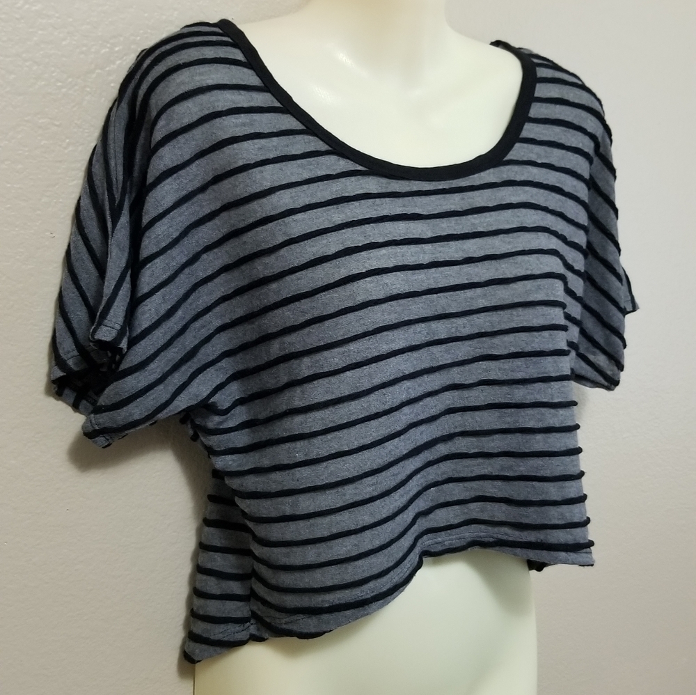 Gray Striped Crop Top Short Sleeve